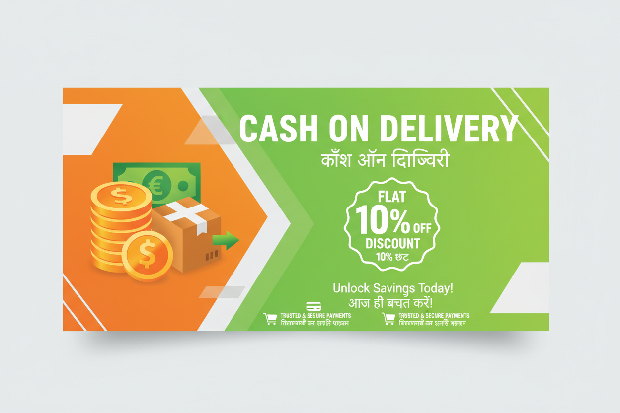 Hamen ek cash on delivery ka image Banakar do aur 10 percent off